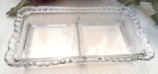Vintage Relish Dish - CLEAR GLASS, 2 COMPARTMENT w/RUFFLE SCALLOP EDGE