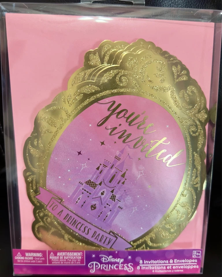 Disney Princess Deluxe Party Invitations – 8 Cards & Envelopes – Glitter NIP - Image 2 of 3