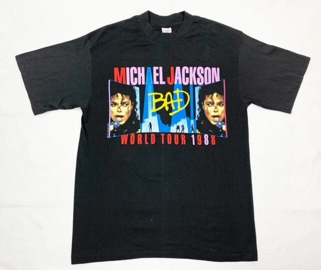 Vintage 80s Michael Jackson Bad Tour T-Shirt Black Large Single Stitch 1988