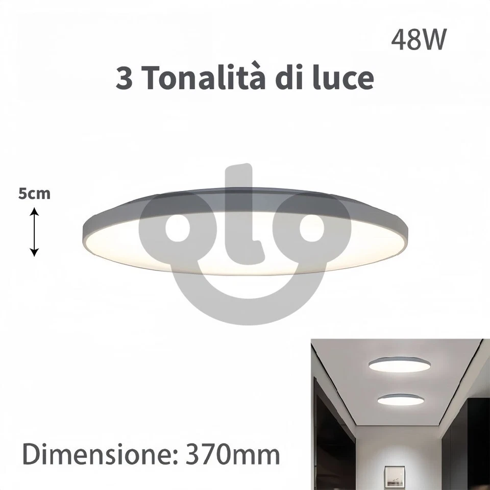 Plafoniera LED 48W/72W 3 Tonalità di Luce Ultra Sottile IP44 per Soffitto - Immagine 2 di 4