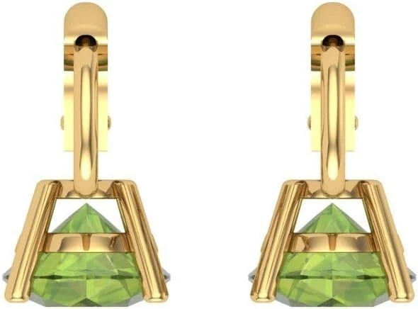 14k Solid Yellow Gold Natural Green Peridot Solitaire Drop Dangle Earrings - Image 4 of 4