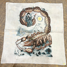 HANKY MEN ART "LE SCORPION" BROWN COUPLES LOVE MOON VTG COTTON POCKET SQUARE 19"