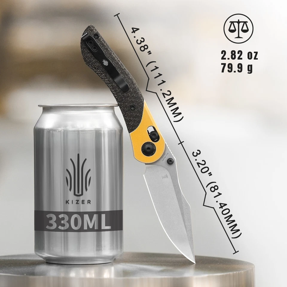 Cuchillo Plegable Kizer Mini Mystic Clip Point Hoja Nitro-V Aluminio + Mango Micarta Foto 2 de 4