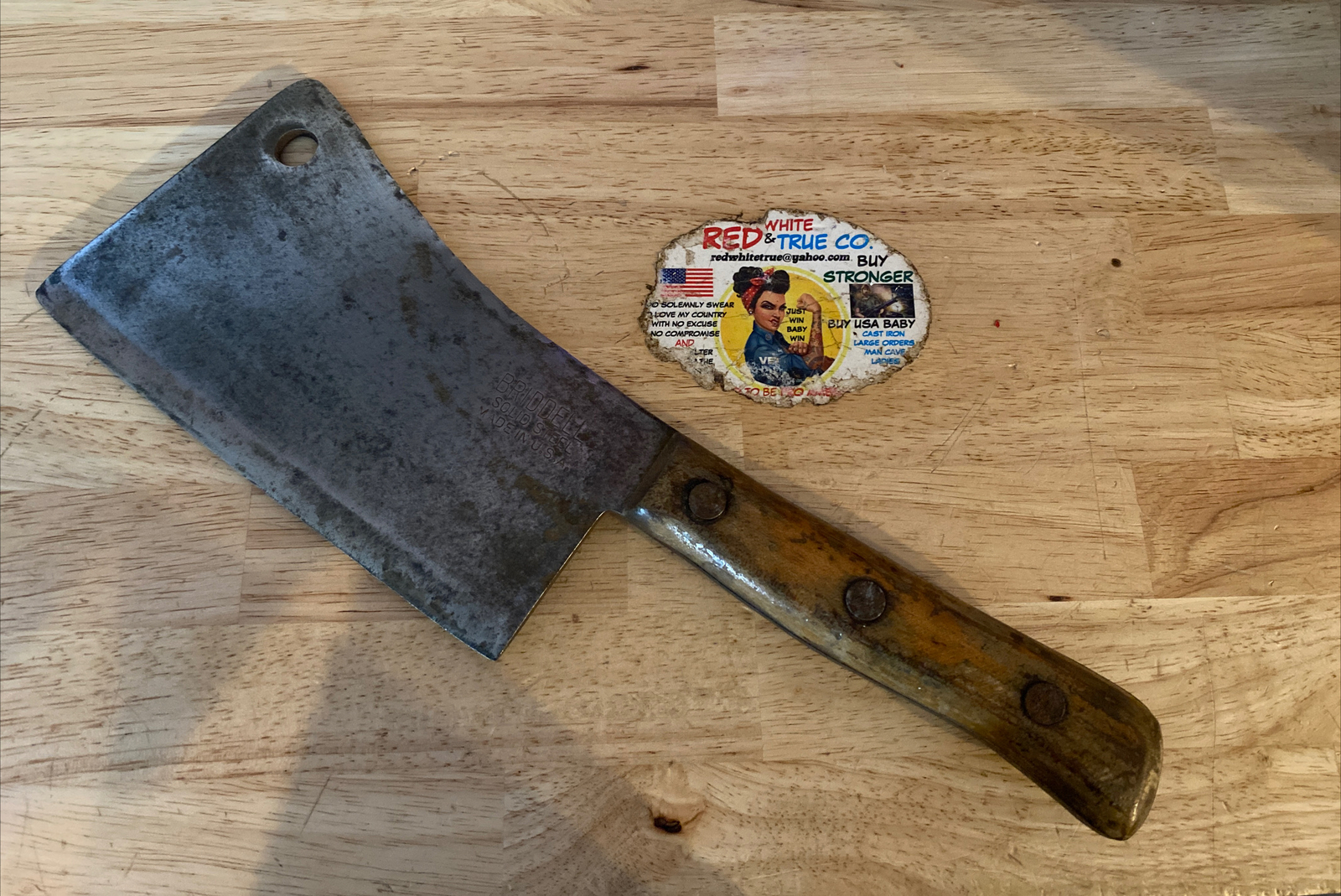 Vintage Briddell Meat Cleaver Butcher Collector USA Steel Patina