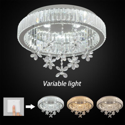 50cm Crystal Chandelier LED Ceiling Light Living Room Pendant Lights 3-colors US