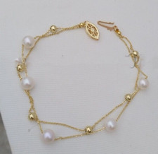 Beautiful AAA Real Akoya 7-8 mm white Pearl Bracelet 14K Gold 7.5-8