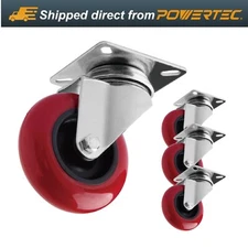 POWERTEC 4PK 3 Inch Swivel Polyurethane Plate Caster, Red, (17206)