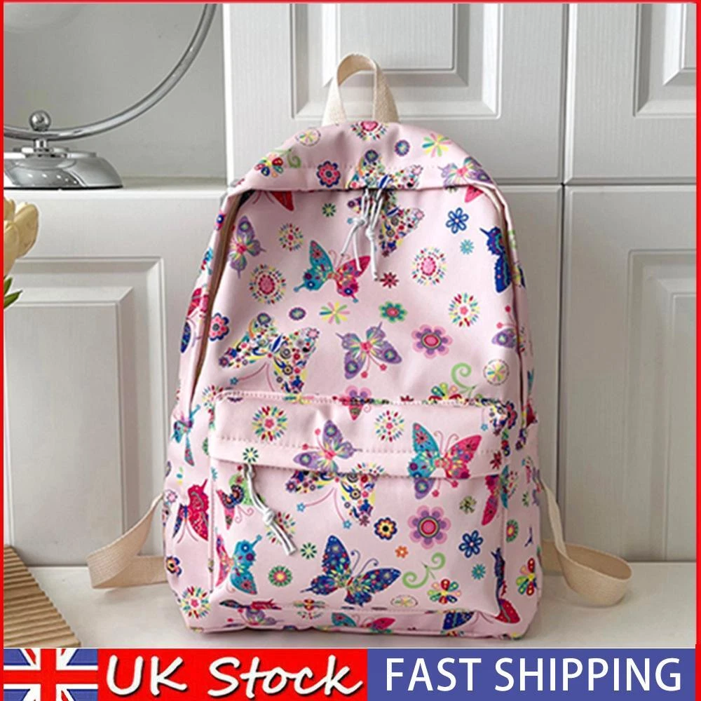 Woman Backpack Butterflies Floral Print Nylon Cute School Bags for