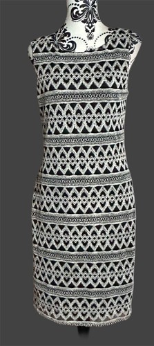 Gina Bacconi Geometric Grey Black Patterned Sleeveless Sheath Dress Size Uk 14 - Picture 2 of 7