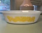 Vintage Yellow Flower Daisy Glasbake Dish- No Lid - 1 Qt