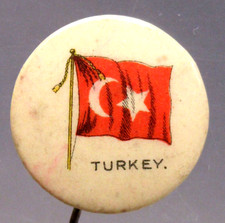 early 1896 TURKEY FLAG Sweet Caporal Cigarettes pinback button SOLID BACK a2
