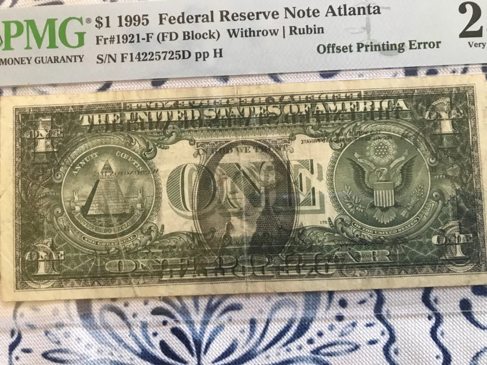 1995 US Dollar FULL Offset Printing ERROR FRONT TO BACK,CERTIFIED PMG VF 25 - Image 2 of 3
