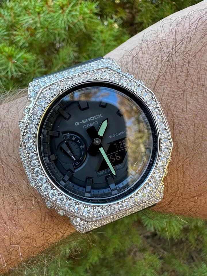 MOISSANITE Real 925 Silver Iced Casio G Shock GA-2100 Hip Hop Watch & Extras - Image 3 of 4