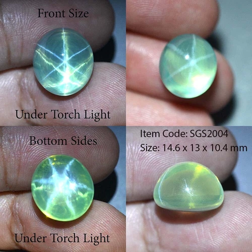 20.35 Ct 14.6x13 MM Spring Green Star Sapphire 6 Rays Lab Corundum VDO SGS2004