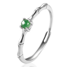 Certified Burma Grade A Natural Green A Jade Jadeite Gift 925s Bamboo node Rings