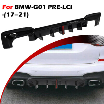 Fits BMW G01 LCI 2017-2021 Gloss Black Rear Diffuser Bumper Lip with LED Light
