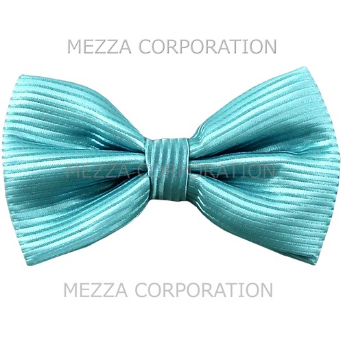 New formal men's pre tied Bow tie stripes formal wedding prom turquoise blue - 第 1/3 張圖片
