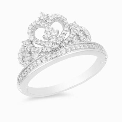 Round 1.50Ct Diamond White Gold Finish Crown Engagement Ring Simulated Size 8.5