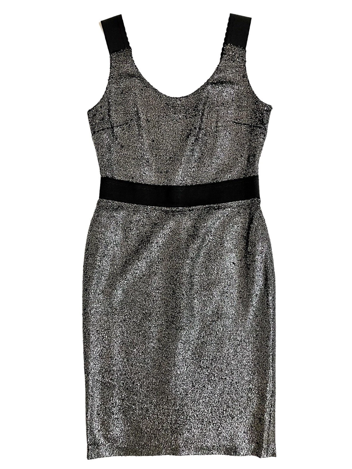 Abito Boutique Moschino Argento Boucle Tubino Metallizzato 48 IT 14US $695 Nuovo con etichette