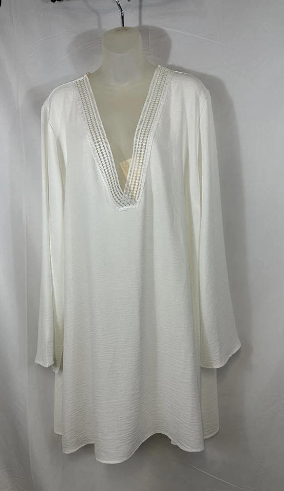 Nuevo con etiquetas Liz Claiborne Mujer Plus Natación Cubre Cuello en V Talla 24W Blanco Ojales Foto 4 de 4