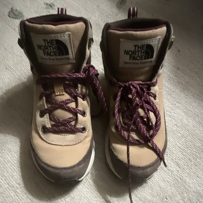 The North Face kids Hiking Boots Beige Brown with Purple Laces