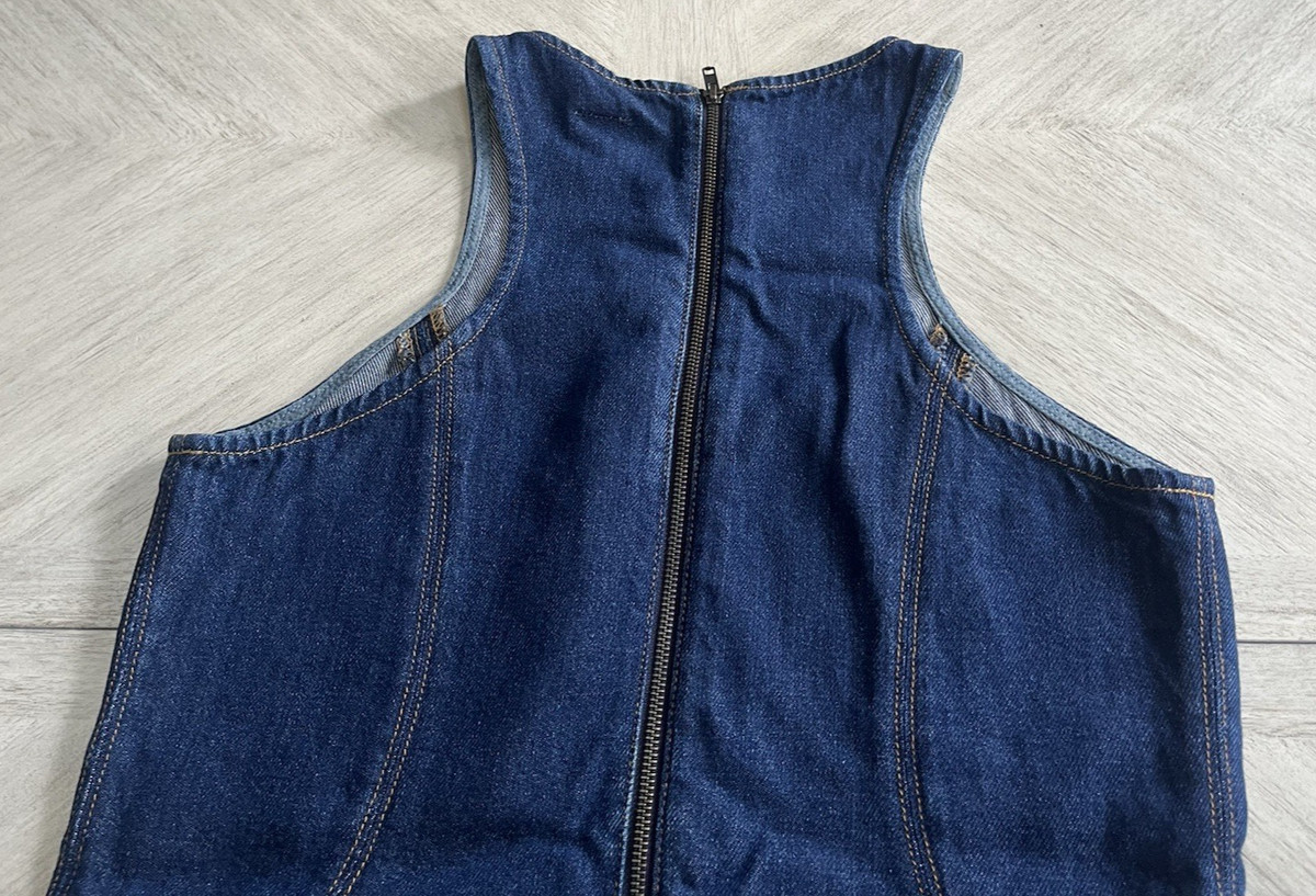 Re/Done Fortuna 100% Lyocell Split Front Mini Denim Sleeveless Dress Size Large View 6