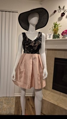 BCX Pink Black Floral Lace Fit & Flare Dress Pleated Sleeveless Juniors Size 5