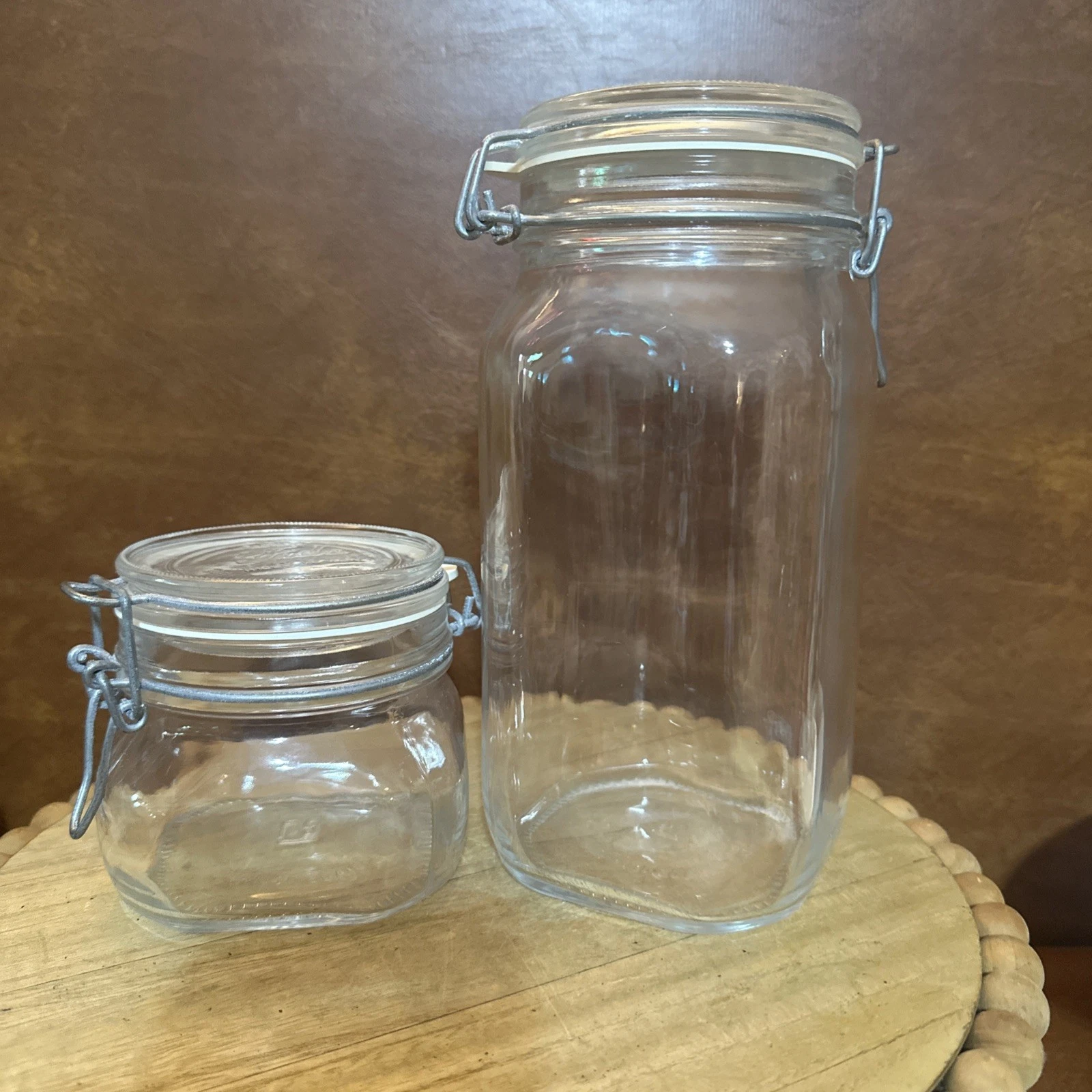 Set of 2 Bormioli Rocco Fido Glass Canning Jar Italian 9”+ 4”