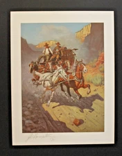 WESTERN STAGECOACH ART PRINT  SIGNED JOHN W. HAMPTON  1972