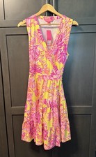 Lilly Pulitzer Folly Floral Wrap Dress Calla Yellow Coral Pink L Large NEW NWT