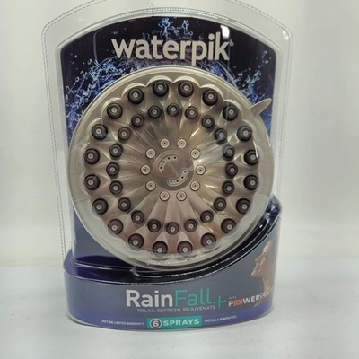 Waterpik Drencher Wall Mount Fixed Adjustable Shower Head 6-Spray Brushed 7''