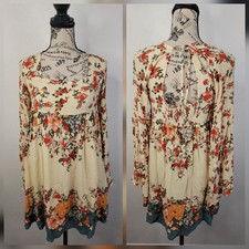 Free People Babydoll Dress S Modern Chinoiserie Floral Hippie Boho Bell Sleeve