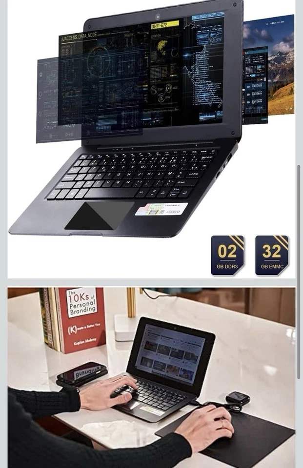 Windows 10 Laptop 10.1 Inch Quad Core Notebook Slim& Lightweight - black - Image 3 of 4