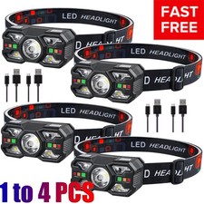 1 4x Rechargeable Headlamp Super Bright LED Light Forehead Flashlight Outdoor US