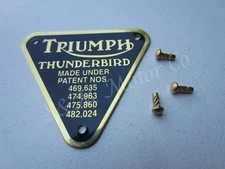 TRIUMPH 'THUNDERBIRD' TIMING COVER PATENT PLATE BADGE BRASS