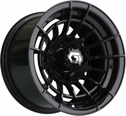 Set of 4 GTW 12" Boost Gloss Black Golf Cart Wheels on 22x11-12 Rogue A/T Tires - Picture 4 of 6