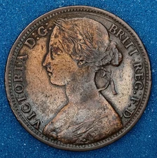 1862 Great Britain Penny - Victoria - 2nd Portrait - 1st Type