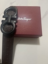 Salvatore Ferragamo unisex Brown/Black Gancini Logo Belt w/ Buckle Size 120 cm