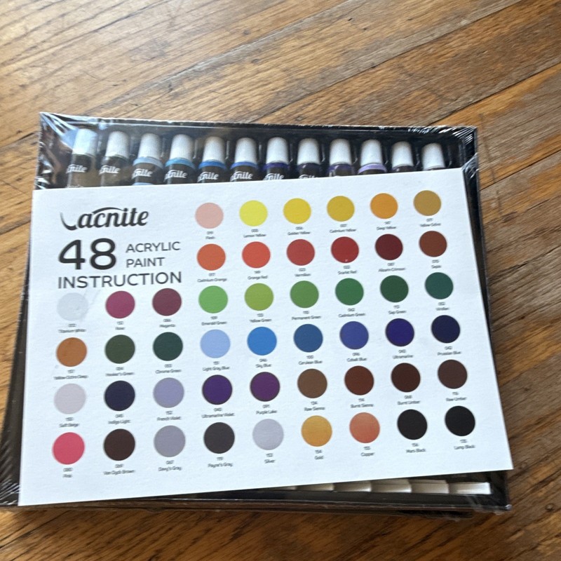 Acnite 48-Color Acrylic Paint Set, Multicolor, Instruction/Color Chart