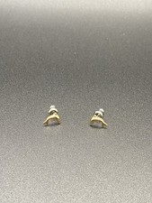 14K Yellow Gold Dolphin Stud Earrings Pair Brilliance New/Never Worn 