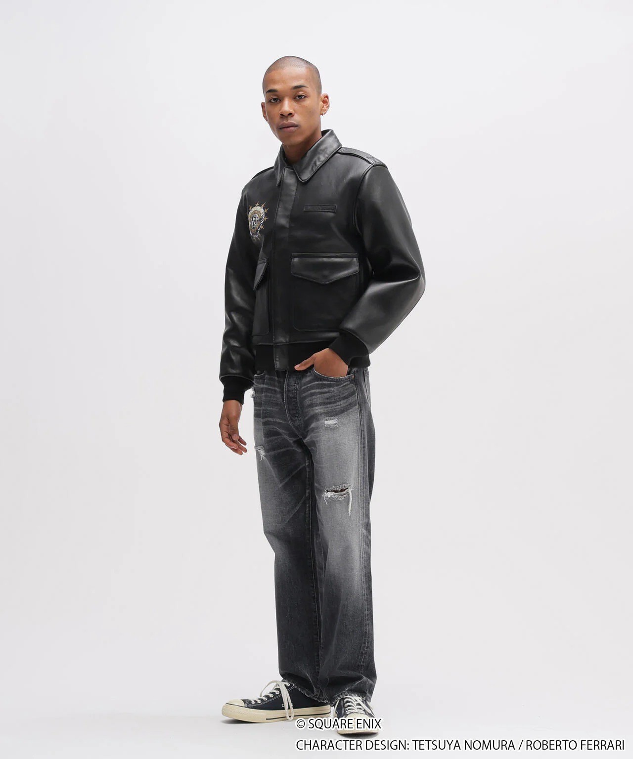 Final Fantasy VII Remake x Avirex A-2 Leather Jacket Tifa Seventh Heaven Black image 7