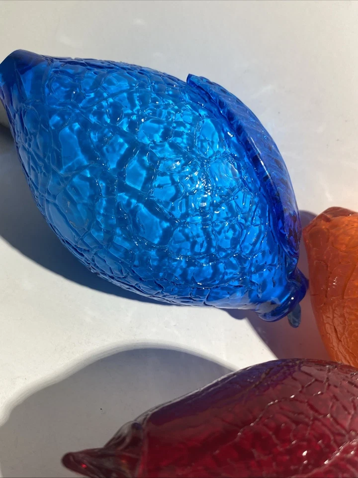 "Juego de 3 piezas de vidrio soplado a mano de Murano vintage naranja, rojo, fruta azul 5""" Foto 2 de 4
