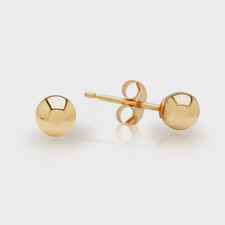 14K Real Solid Yellow Gold Round Ball Bead Stud Earrings Pushback 7mm