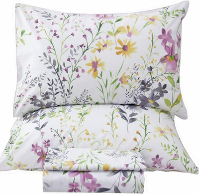 Luxurious 100% Egyptian Cotton Twin Sheet Set, Floral Design, Extra Soft 4Pcs