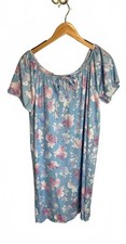 Vintage Medium House Dress Blue Floral Muumuu Nightgown Bow M Mrs. Roper