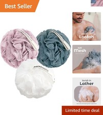 Shower Loofah Sponge Pouf, Set of 3, Airy Blossom