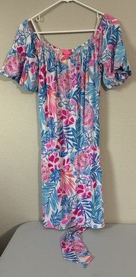 Lilly Pulitzer Lana Skort Romper Off the Shoulder Blue/Pink Women s Medium