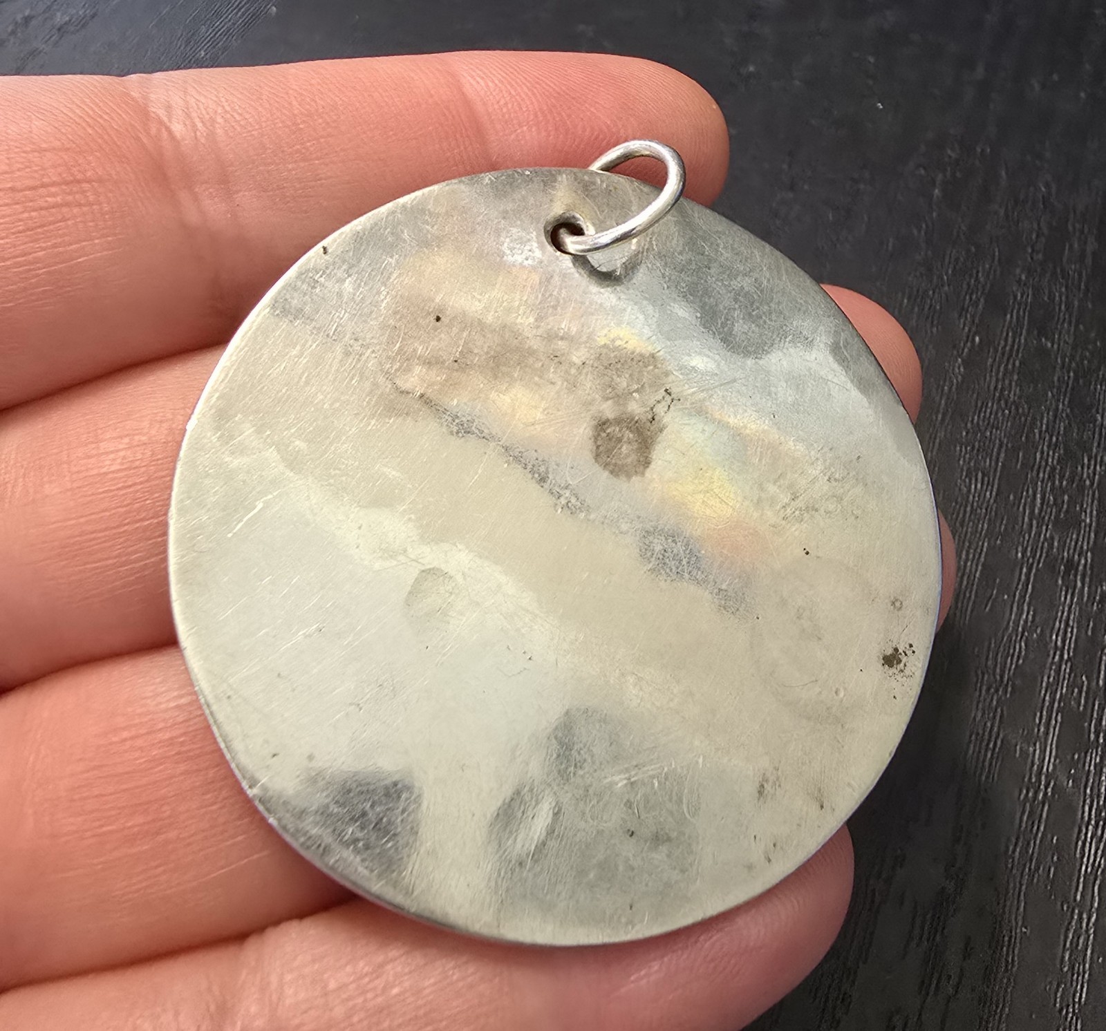 Sterling Silver Modernist Disk MOP Turquoise Pend… - image 3