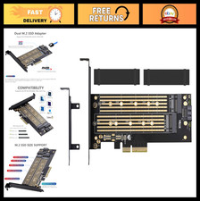 Dual M.2 PCIe Adapter for SATA/PCIe NVMe SSDs - Heat Sink Cooling Solution