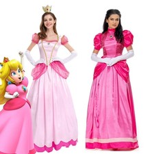 Princess Peach Pink Dress Cosplay Costume Ladies Carnival Party Outfits